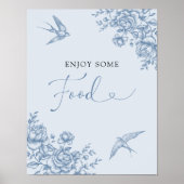 Dusty Blue Chinoiserie Brautparty Food Sign Poster (Vorne)