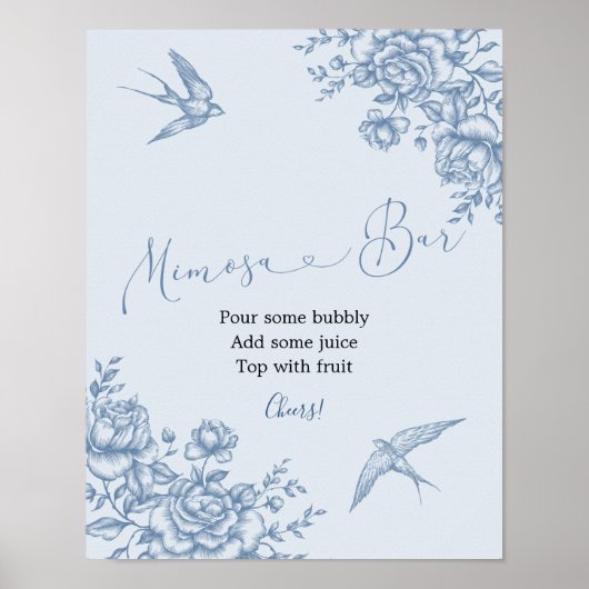 Dusty Blue Chinoiserie Brautparty Mimosa Bar Poster (Vorne)
