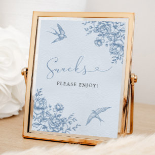 Dusty Blue Chinoiserie Brautparty Snacks Signature Poster