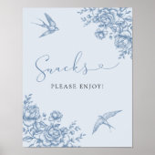 Dusty Blue Chinoiserie Brautparty Snacks Signature Poster (Vorne)