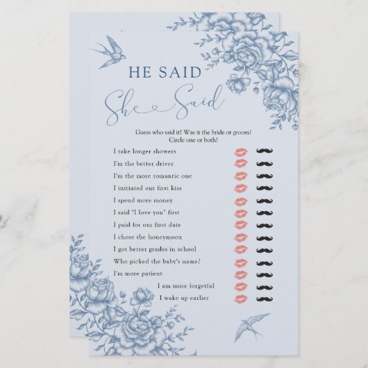 Dusty Blue Chinoiserie Bridal sagte sie (Vorne/Hinten)