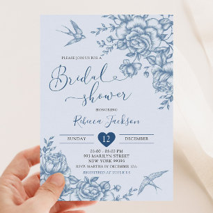 Dusty Blue Chinoiserie Bridal Vintag Floral Einladung
