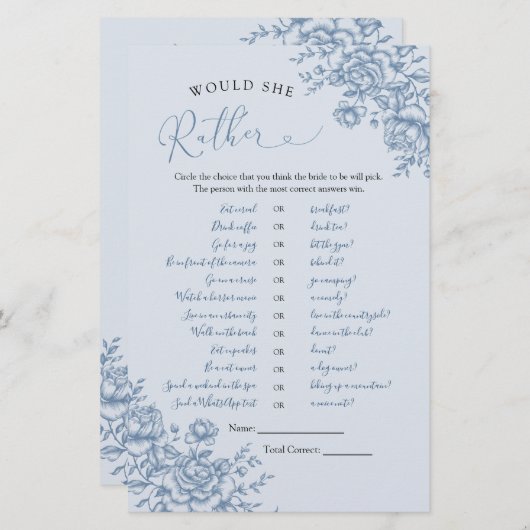 Dusty Blue Chinoiserie Bridal würde sie lieber (Vorne/Hinten)