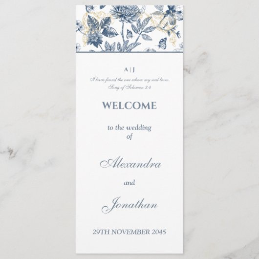 Dusty Blue Chinoiserie Christian Wedding Program Programm (Vorderseite)
