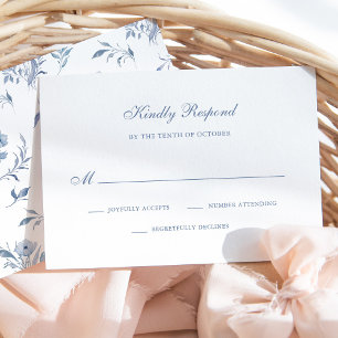 Dusty Blue Chinoiserie Einfache Hochzeit RSVP Karte
