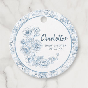 Dusty Blue Chinoiserie Floral Baby Dusche Geschenkanhänger