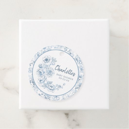 Dusty Blue Chinoiserie Floral Baby Dusche Geschenkanhänger (Beispiel)