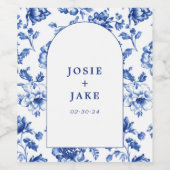 Dusty Blue Chinoiserie Floral Custom Wedding Weinetikett (Einzelnes Label)