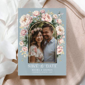 Dusty Blue Chinoiserie Floral Foto Save the Date Einladung