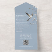 Dusty Blue Chinoiserie Floral QR Code Wedding All In One Einladung (Innen Boden)