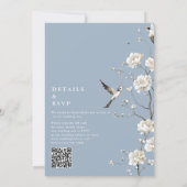 Dusty Blue Chinoiserie Floral QR Code Wedding Einladung (Rückseite)