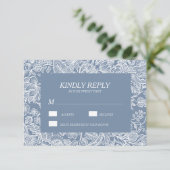 Dusty Blue Chinoiserie Floral RSVP Karten (Stehend Vorderseite)
