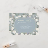 Dusty Blue Chinoiserie Ivory Blume Wedding RSVP Karte (Vorderseite/Rückseite Beispiel)