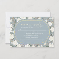 Dusty Blue Chinoiserie Ivory Blume Wedding RSVP