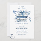 Dusty blue Chinoiserie new chapter baby shower Einladung (Vorderseite)