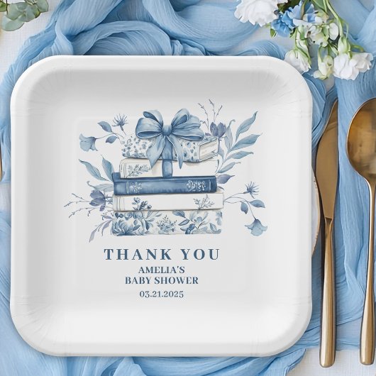 Dusty Blue Chinoiserie New chapter Baby Shower Pappteller