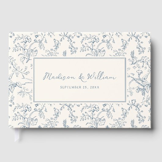 Dusty Blue Chinoiserie Pattern Wedding Gästebuch (Vorderseite)
