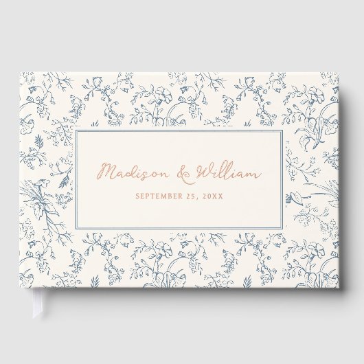 Dusty Blue Chinoiserie Pattern Wedding Gästebuch (Vorderseite)