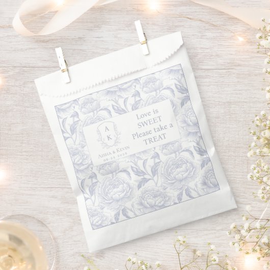 Dusty Blue Chinoiserie Peonies Love is Sweet Geschenktütchen (Ausgeschnitten)
