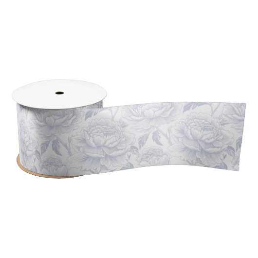 Dusty Blue Chinoiserie Peonies Satinband (Spule)