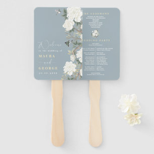 Dusty Blue Chinoiserie Peony Birds Wedding Program Fächer
