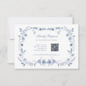 Dusty Blue Chinoiserie | QR Code Hochzeit RSVP Karte (Vorderseite)