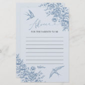 Dusty Blue Chinoiserie Ratschläge für Eltern-Karte (Vorne/Hinten)