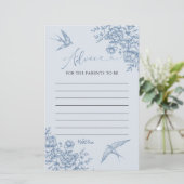 Dusty Blue Chinoiserie Ratschläge für Eltern-Karte (Stehend Vorderseite)