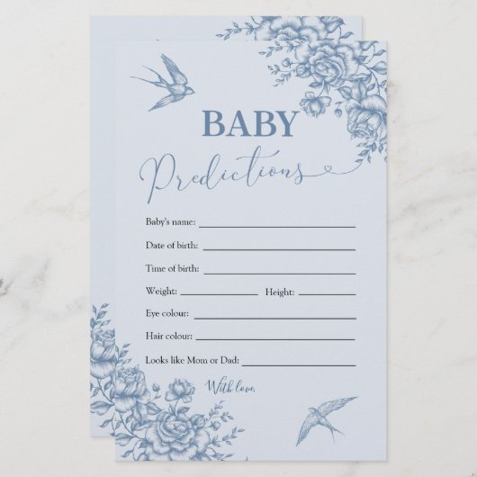 Dusty Blue Chinoiserie Shower Baby Vorhersagen (Vorne/Hinten)