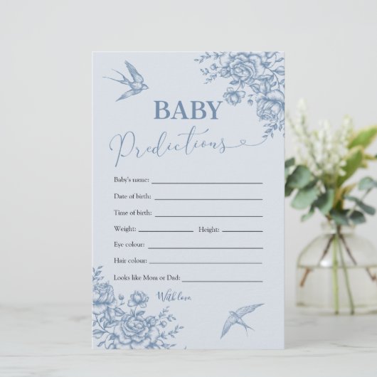 Dusty Blue Chinoiserie Shower Baby Vorhersagen (Stehend Vorderseite)