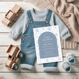 Dusty Blue Chinoiserie Teddy Bear und Bows Baby Einladung