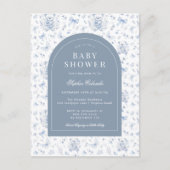 Dusty Blue Chinoiserie Teddy Bear und Bows Baby Postkarte (Vorderseite)