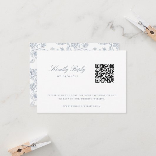 Dusty Blue Chinoiserie Wedding QR Code Einladung (Vorderseite/Rückseite Beispiel)