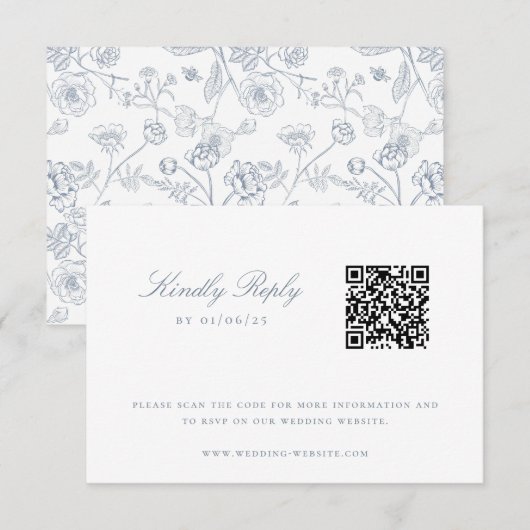 Dusty Blue Chinoiserie Wedding QR Code Einladung (Vorne/Hinten)