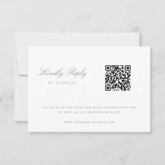 Dusty Blue Chinoiserie Wedding QR Code RSVP Karte (Vorderseite)