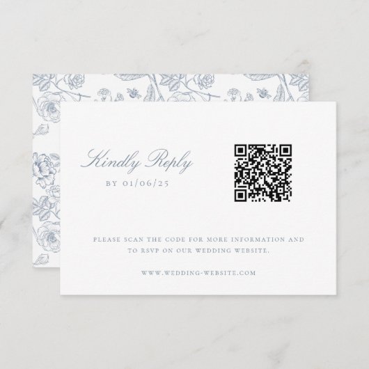 Dusty Blue Chinoiserie Wedding QR Code RSVP Karte (Vorne/Hinten)