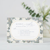 Dusty Blue Chinoiserie White Floral Wedding RSVP Karte (Stehend Vorderseite)