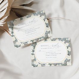 Dusty Blue Chinoiserie White Floral Wedding RSVP Karte