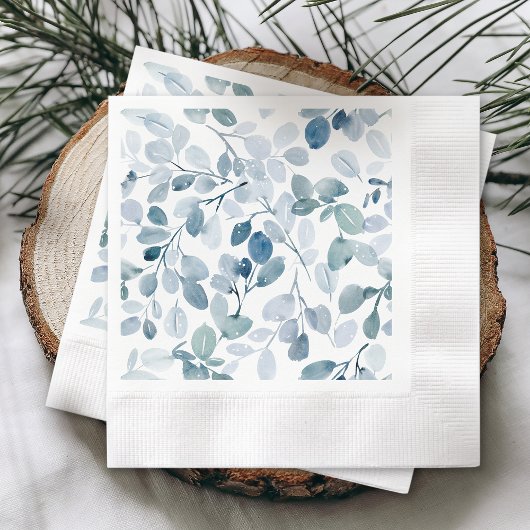 Dusty Blue Christmas Napkin mit Watercolor-Blätter Serviette