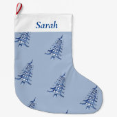 Dusty Blue Christmas Pagoda Tree Muster Großer Weihnachtsstrumpf (Vorderseite)