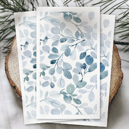 Dusty Blue Christmas Watercolor Leaf Design Serviette