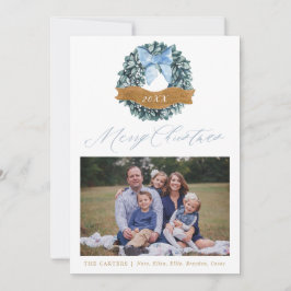 Dusty Blue Christmas Wreath Foto Card Feiertagskarte
