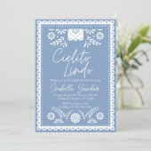 Dusty Blue Cielito lindo Baby Dusche Einladung (Stehend Vorderseite)