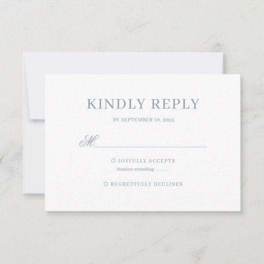 Dusty Blue Classic Calligraphy Script Wedding Rsvp (Vorderseite)