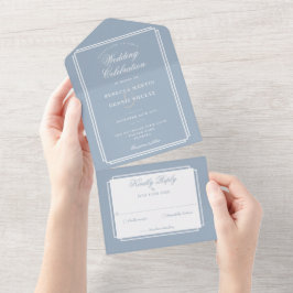 Dusty Blue Classic Deko Monogram Wedding All In One Einladung