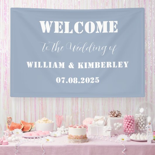 Dusty Blue Classic Elegant Simple Modern Wedding Banner (Party)