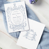 Dusty Blue Classic Floral Frame Wedding Einladung