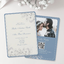 Dusty Blue Classic Foto Wedding Einladung