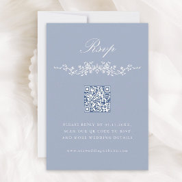 Dusty Blue Classic French Floral Wedding RSVP Einladung