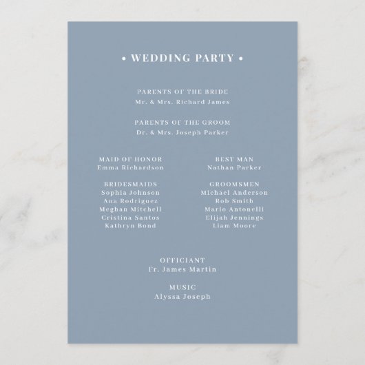 Dusty Blue | Classic Luxe Wedding Welcome Programm (Rückseite)